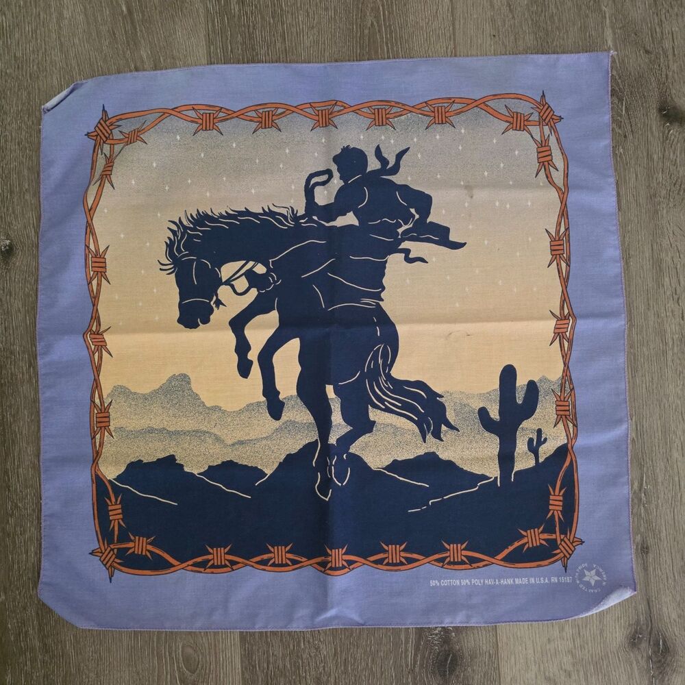 Vintage Hav-A-Hank USA Western Cowboy Horse Bandana Handkerchief 20"